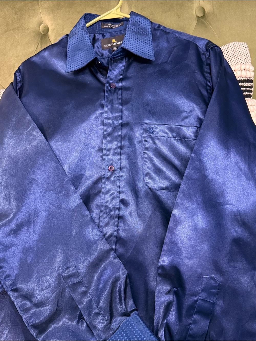 Stacy Adams Satin Long-Sleeve Dress Shirt - Royal Blue